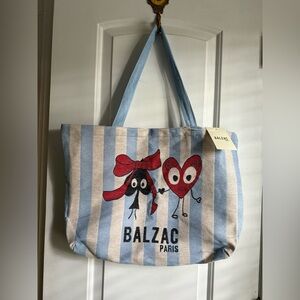 Balzac Paris Striped Tote Bag in Blue and Cream